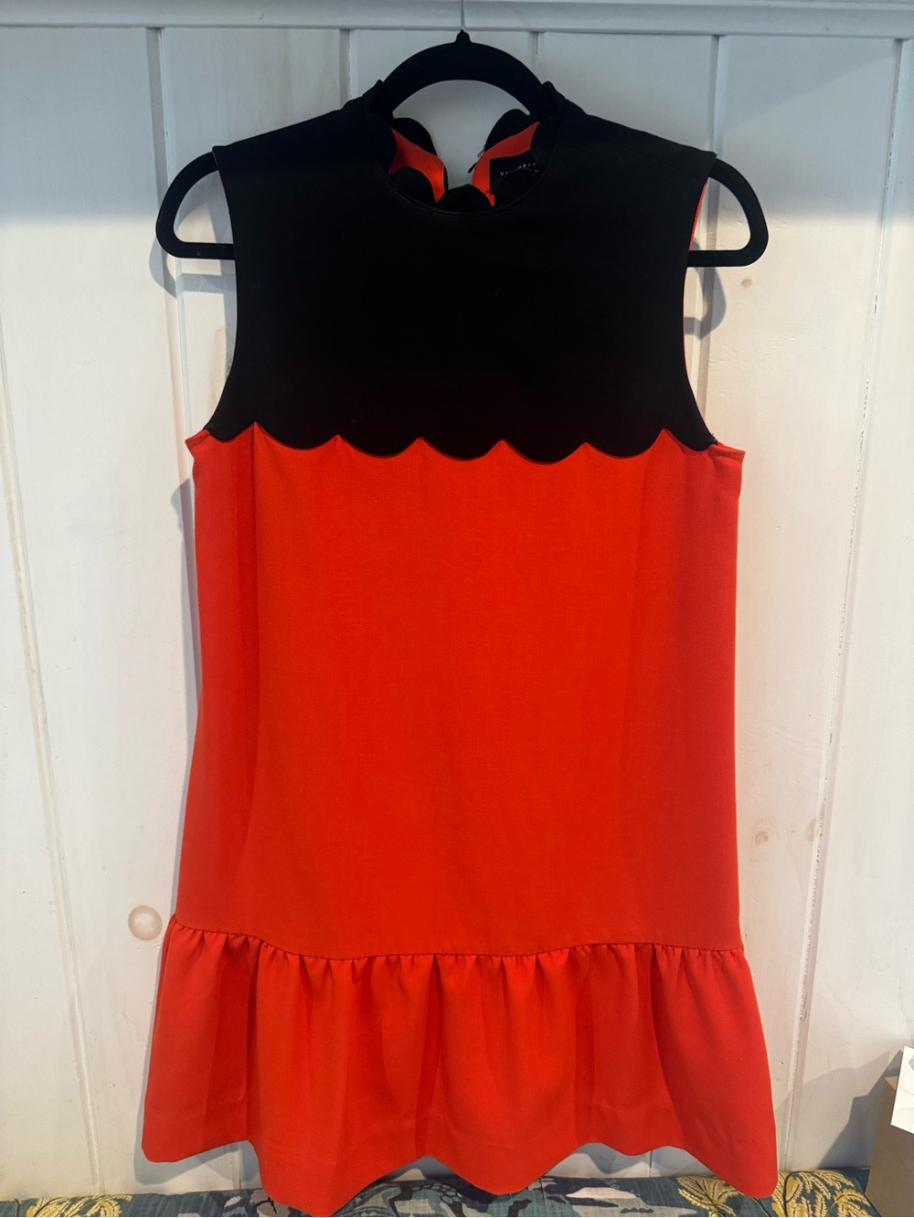 Victoria Beckham for Target Black Orange Scalloped Drop Waist Dress Sz S